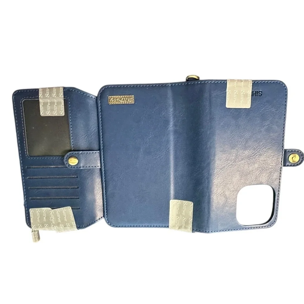 SiHPuoy Wallet Case iPhone 13 Pro Max‎ Card Holder Zipper Wrist Strap Blue